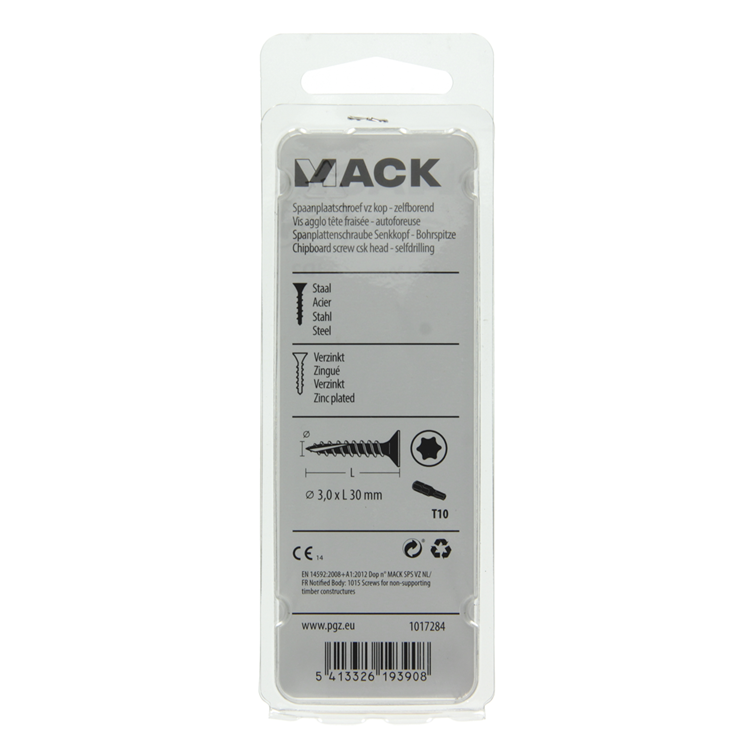 Mack 1017284 - spaanplschr.vzkop-zelfb. geelverz. 35 st 3,0 x 30 mm | 10 stuks