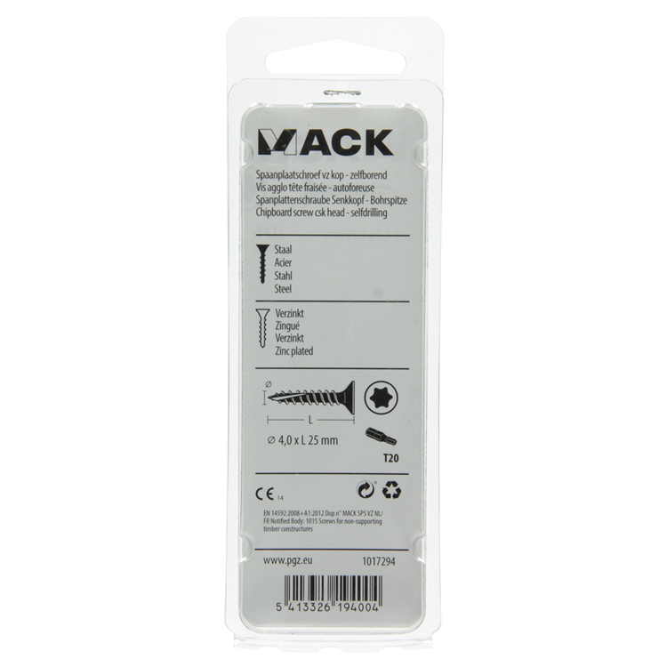 Mack 1017294 - spaanplschr.vzkop-zelfb. geelverz. 25 st 4,0 x 25 mm | 10 stuks