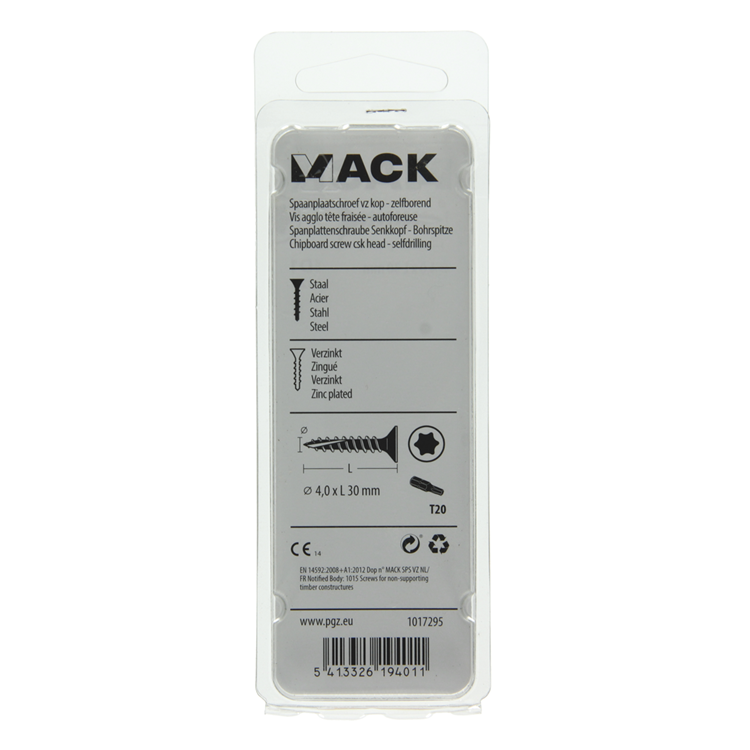 Mack 1017295 - spaanplschr.vzkop-zelfb. geelverz. 22 st 4,0 x 30 mm | 10 stuks