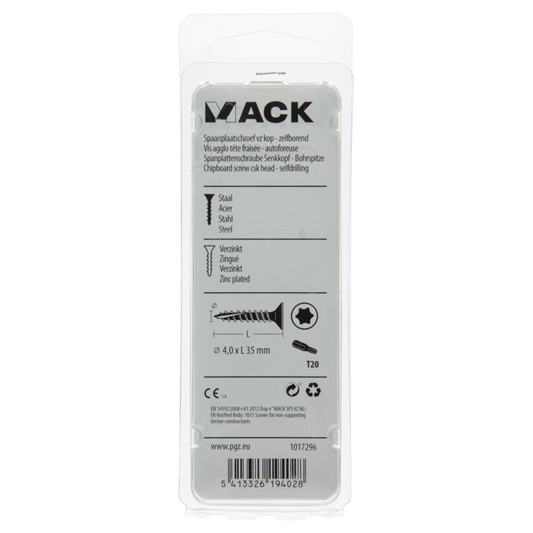 Mack 1017296 - spaanplschr.vzkop-zelfb. geelverz. 20 st 4,0 x 35 mm | 10 stuks