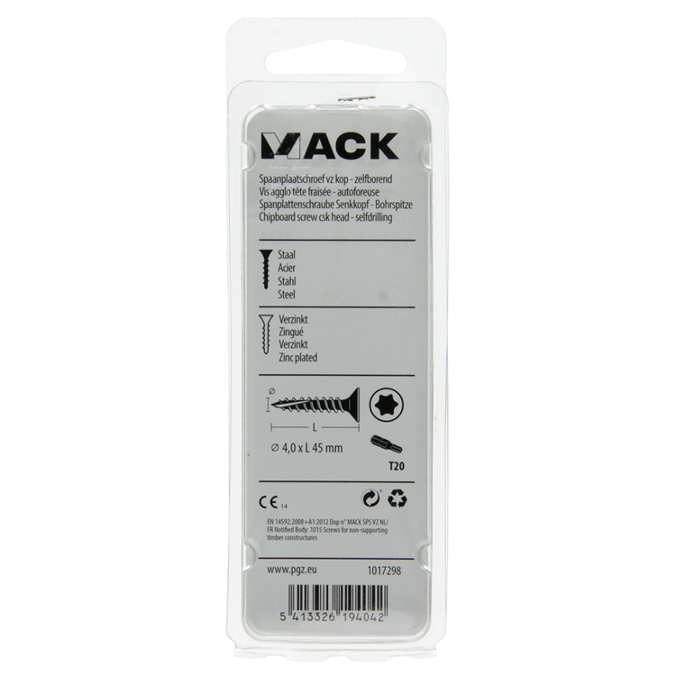Mack 1017298 - spaanplschr.vzkop-zelfb. geelverz. 16 st 4,0 x 45 mm | 10 stuks