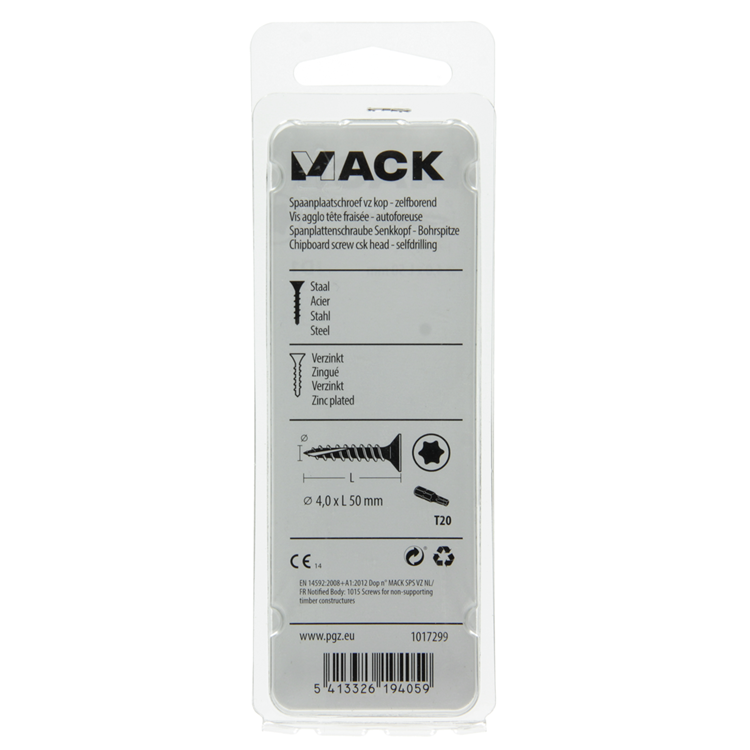 Mack 1017299 - spaanplschr.vzkop-zelfb. geelverz. 15 st 4,0 x 50 mm | 10 stuks
