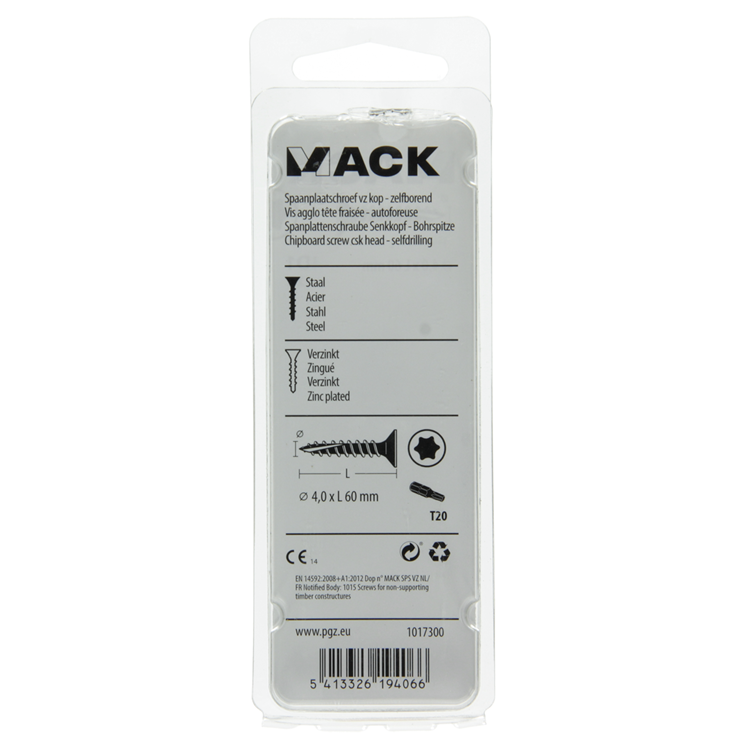 Mack 1017300 - spaanplschr.vzkop-zelfb. geelverz. 12 st 4,0 x 60 mm | 10 stuks