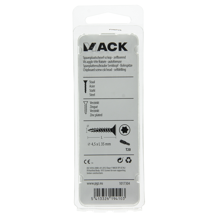 Mack 1017304 - spaanplschr.vzkop-zelfb. geelverz.16 st 4,5 x 35 mm | 10 stuks