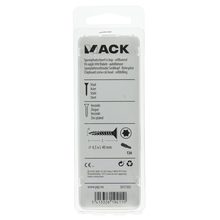 Mack 1017305 - spaanplschr.vzkop-zelfb. geelverz.15 st 4,5 x 40 mm | 10 stuks