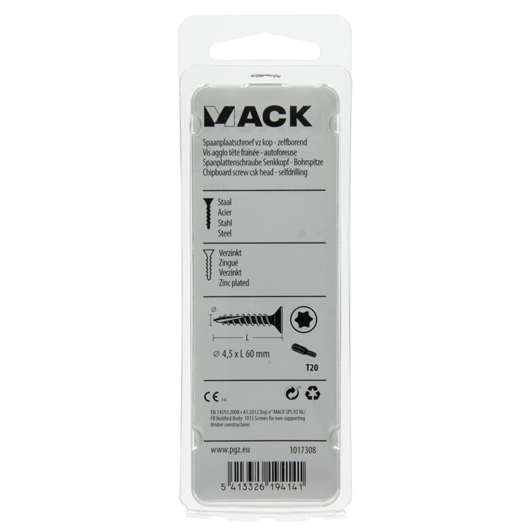 Mack 1017308 - spaanplschr.vzkop-zelfb. geelverz.10 st 4,5 x 60 mm | 10 stuks