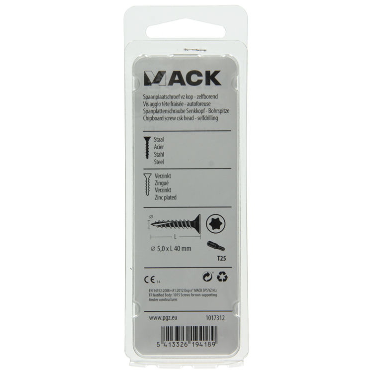 Mack 1017312 - spaanplschr.vzkop-zelfb. geelverz. 12 st 5,0 x 40 mm | 10 stuks