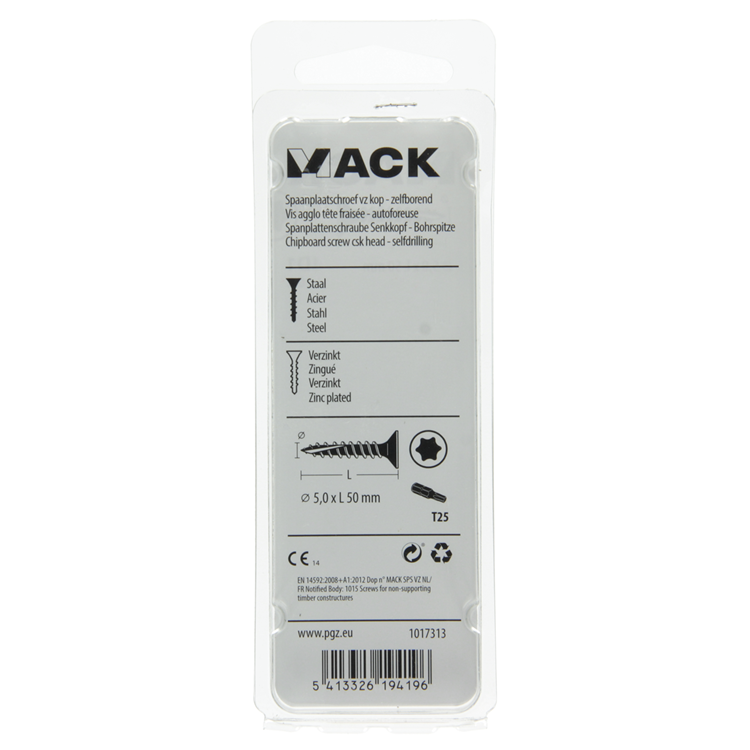 Mack 1017313 - spaanplschr.vzkop-zelfb. geelverz. 10 st 5,0 x 50 mm | 10 stuks