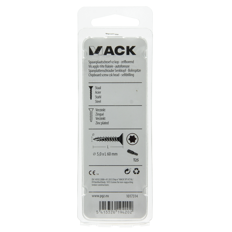 Mack 1017314 - spaanplschr.vzkop-zelfb. geelverz. 8 st 5,0 x 60 mm | 10 stuks
