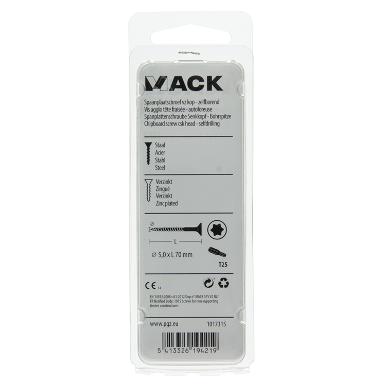 Mack 1017315 - spaanplschr.vzkop-zelfb. geelverz. 7 st 5,0 x 70 mm | 10 stuks
