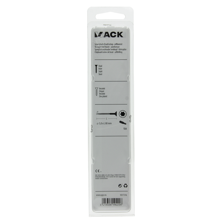 Mack 1017316 - spaanplschr.vzkop-zelfb. geelverz. 6 st 5,0 x 80 mm | 5 stuks