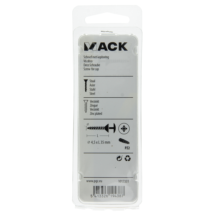 Mack 1017331 - schroef met kopboring staal verz. 12 st 4,5 x 35 mm | 10 stuks