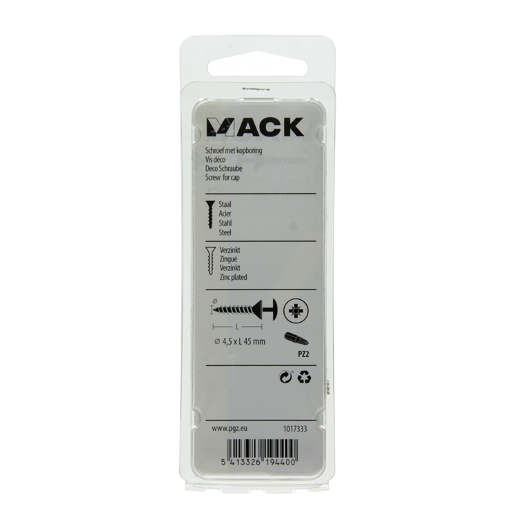 Mack 1017333 - schroef met kopboring staal verz. 10 st 4,5 x 45 mm | 10 stuks
