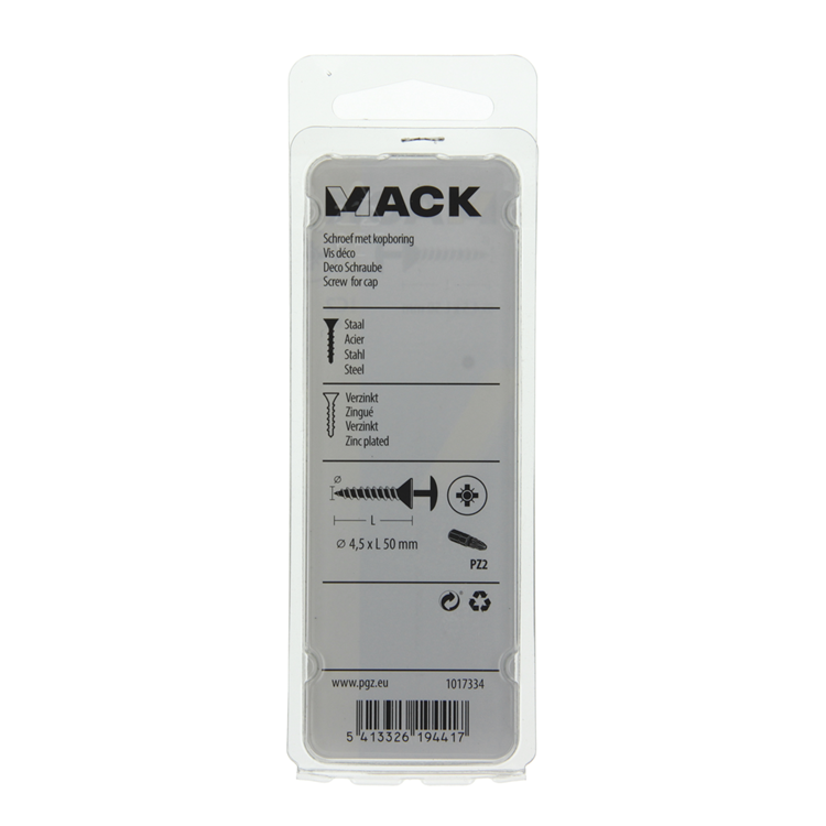 Mack 1017334 - schroef met kopboring staal verz. 8 st 4,5 x 50 mm | 10 stuks