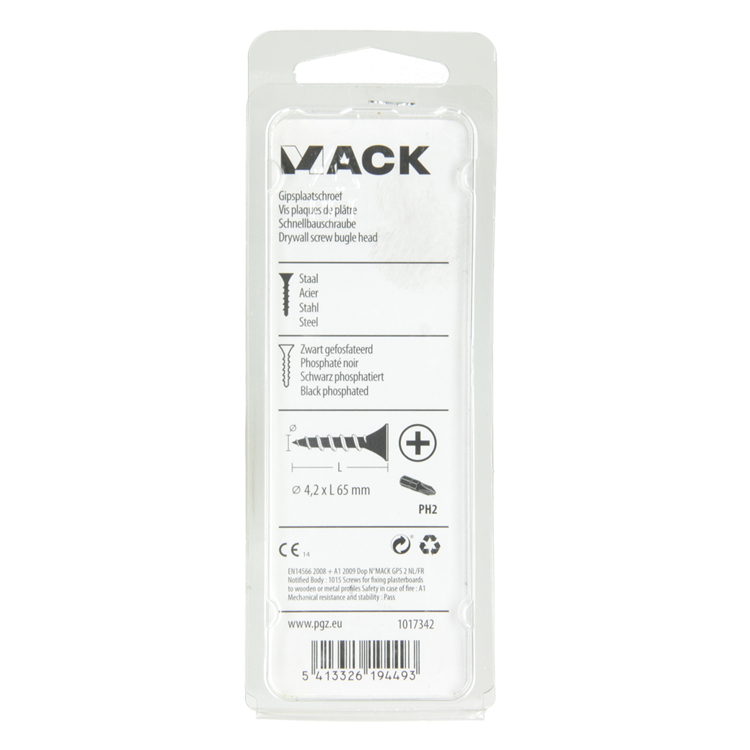 Mack 1017342 - gipsplaatschroef zwart gefosf. 12 st 4,2 x 65 mm | 10 stuks