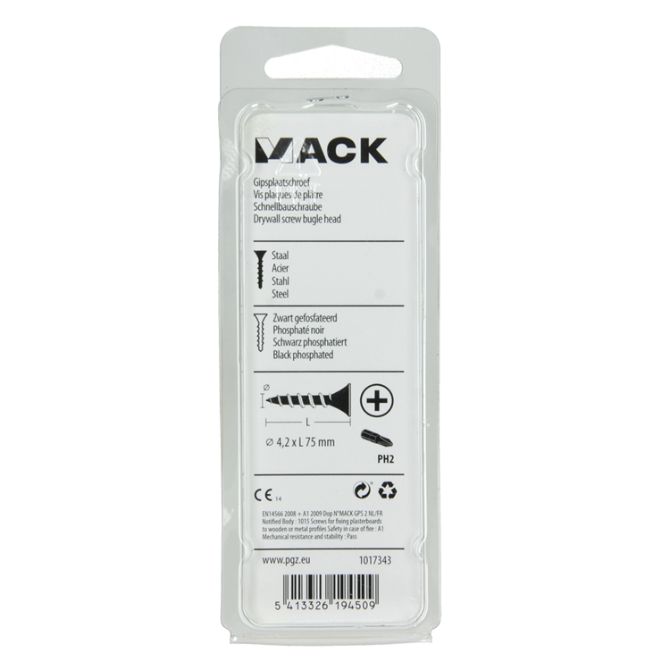 Mack 1017343 - gipsplaatschroef zwart gefosf. 10 st 4,2 x 75 mm | 10 stuks