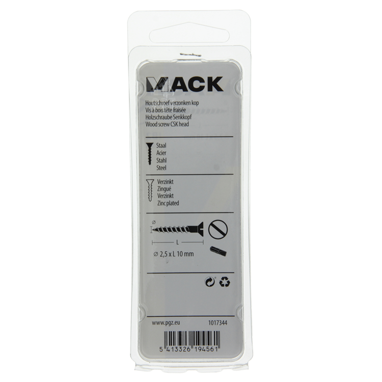 Mack 1017344 - houtschroef verzonken kop verz30 st 2,5 x 10 mm | 10 stuks