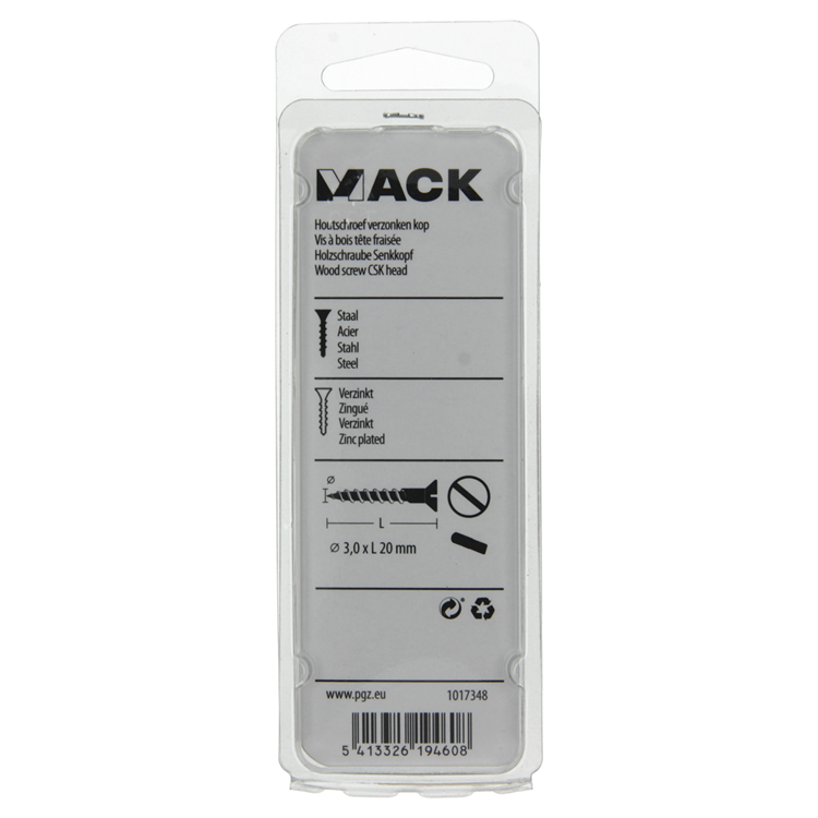 Mack 1017348 - houtschroef verzonken kop verz28 st 3,0 x 20 mm | 10 stuks