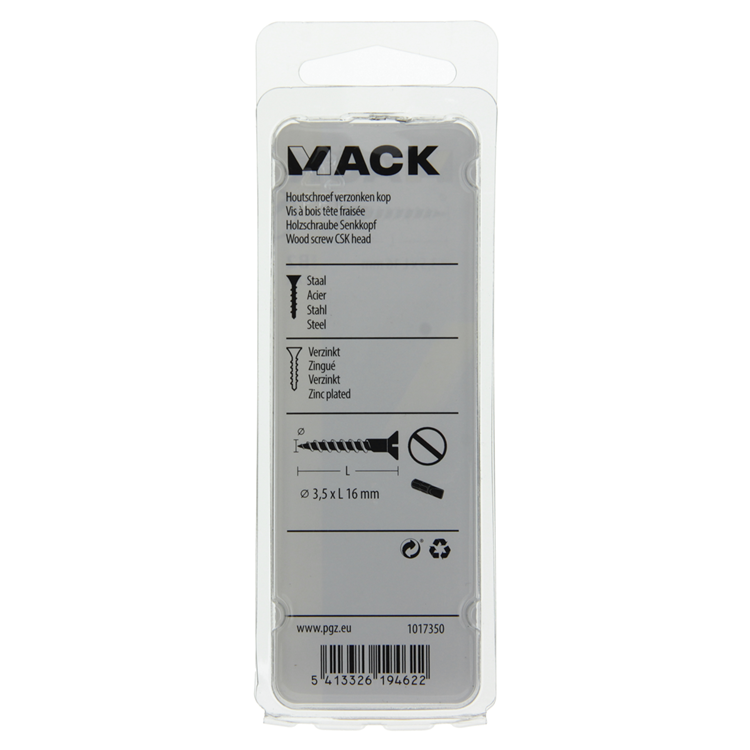 Mack 1017350 - houtschroef verzonken kop verz27 st 3,5 x 16 mm | 10 stuks