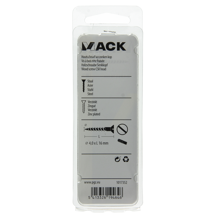 Mack 1017352 - houtschroef verzonken kop verz24 st 4,0 x 16 mm | 10 stuks
