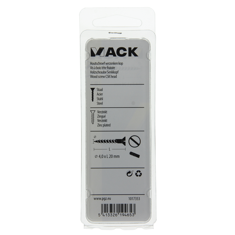 Mack 1017353 - houtschroef verzonken kop verz22 st 4,0 x 20 mm | 10 stuks