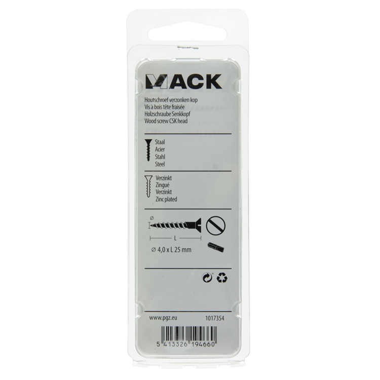 Mack 1017354 - houtschroef verzonken kop verz20 st 4,0 x 25 mm | 10 stuks