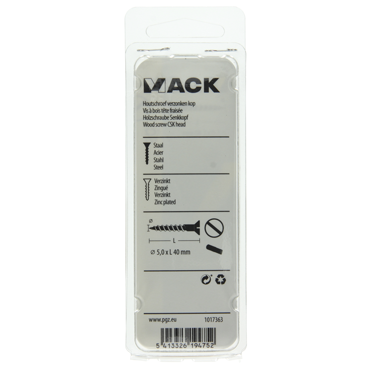 Mack 1017363 - houtschroef verzonken kop verz10 st 5,0 x 40 mm | 10 stuks