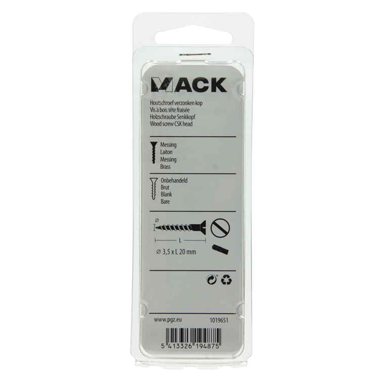Mack 1019651 - houtschroef verzonken kop messing 11st 3,5 x 20 mm | 10 stuks