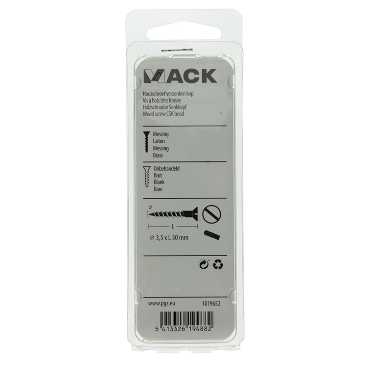 Mack 1019652 - houtschroef verzonken kop messing 9 st 3,5 x 30 mm | 10 stuks