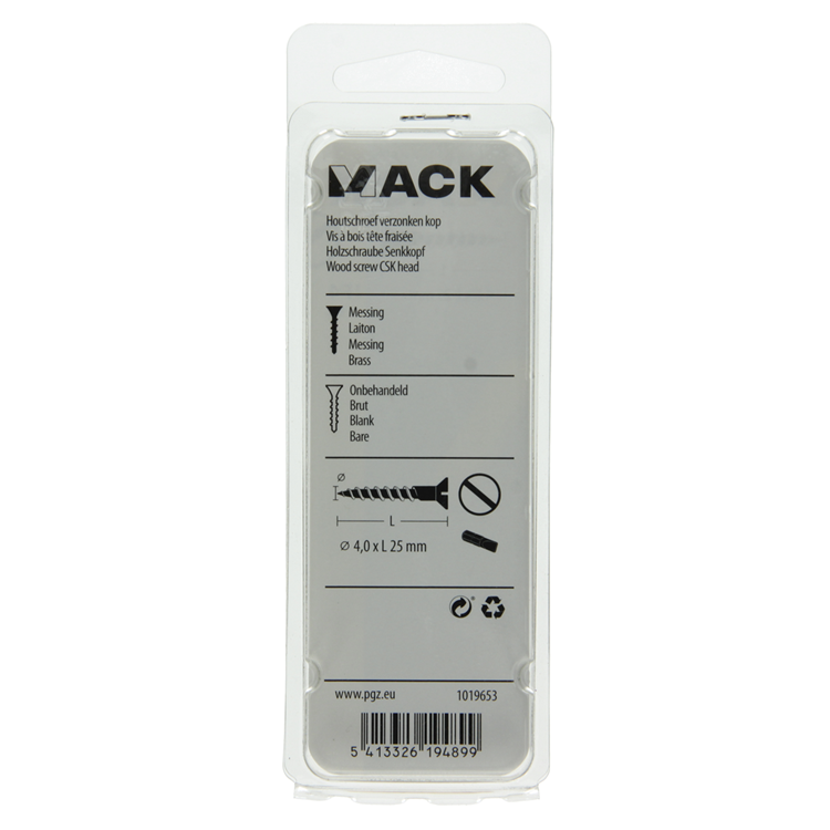 Mack 1019653 - houtschroef verzonken kop messing 9 st 4,0 x 25 mm | 10 stuks