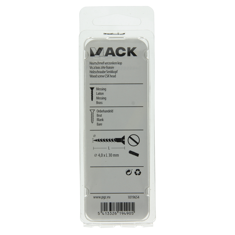 Mack 1019654 - houtschroef verzonken kop messing 7 st 4,0 x 30 mm | 10 stuks