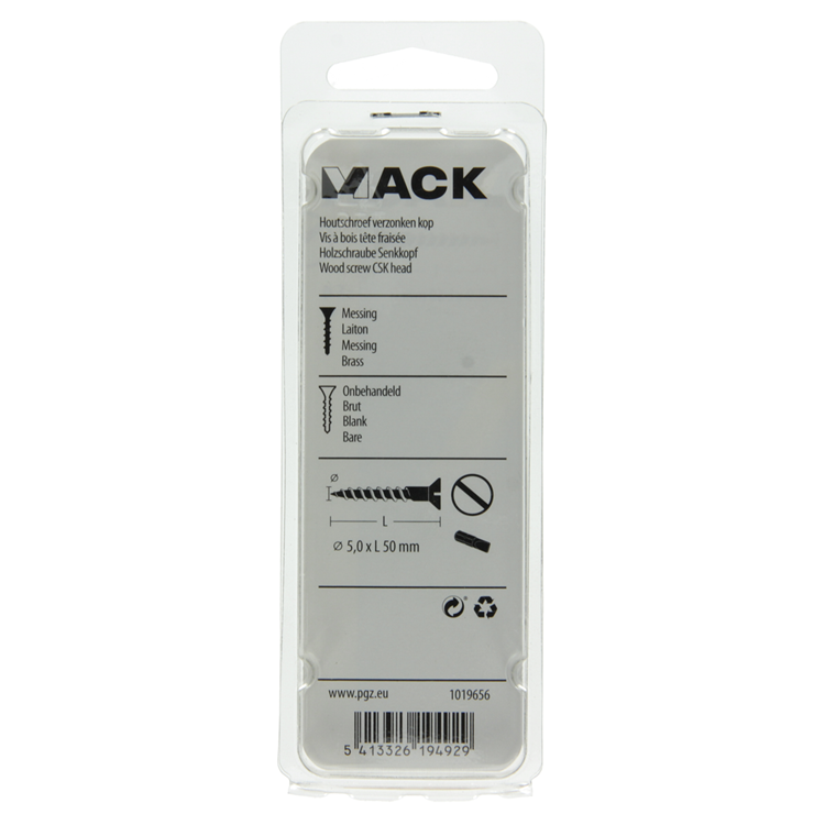 Mack 1019656 - houtschroef verzonken kop messing 4 st 5,5 x 50 mm | 10 stuks