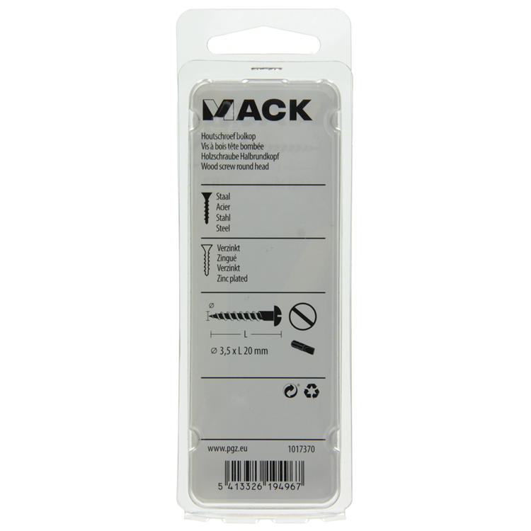 Mack 1017370 - houtschroef bolkop staal verzinkt 19 st 3,5 x 20 mm | 10 stuks