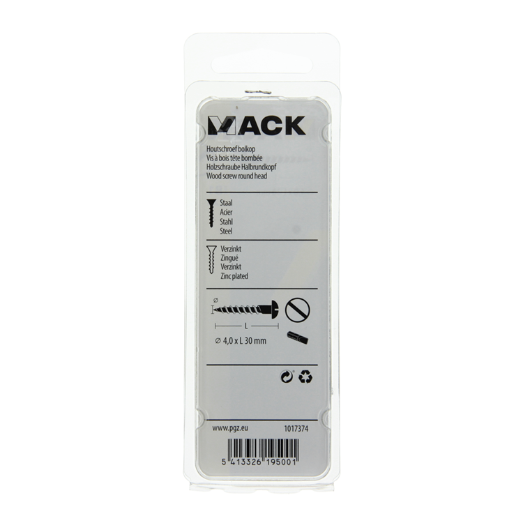 Mack 1017374 - houtschroef bolkop staal verzinkt 12 st 4,0 x 30 mm | 10 stuks