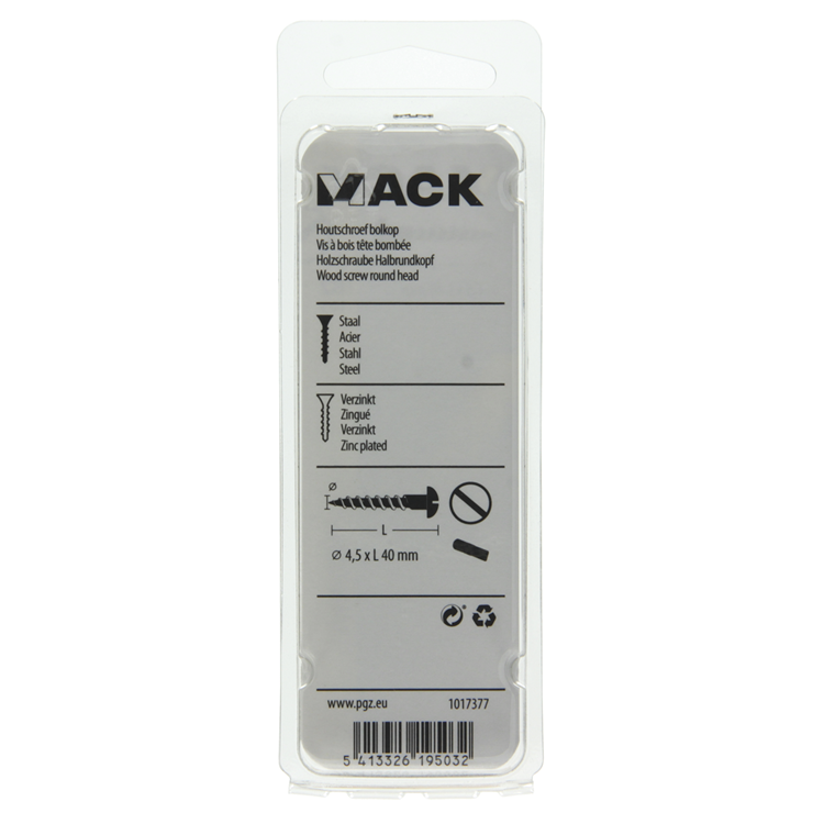 Mack 1017377 - houtschroef bolkop staal verzinkt 10 st 4,5 x 40 mm | 10 stuks