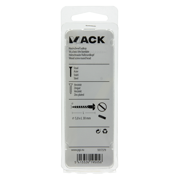Mack 1017379 - houtschroef bolkop staal verzinkt 10 st 5,0 x 30 mm | 10 stuks