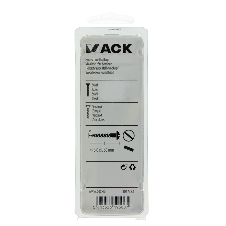 Mack 1017382 - houtschroef bolkop staal verzinkt 4 st 6,0 x 60 mm | 10 stuks