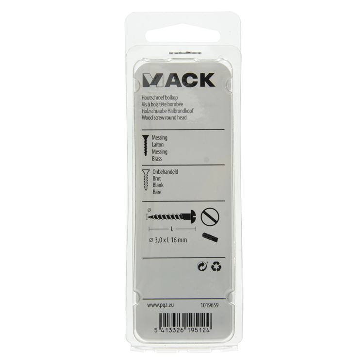 Mack 1019659 - houtschroef bolkop messing 12 st 3,0 x 16 mm | 10 stuks