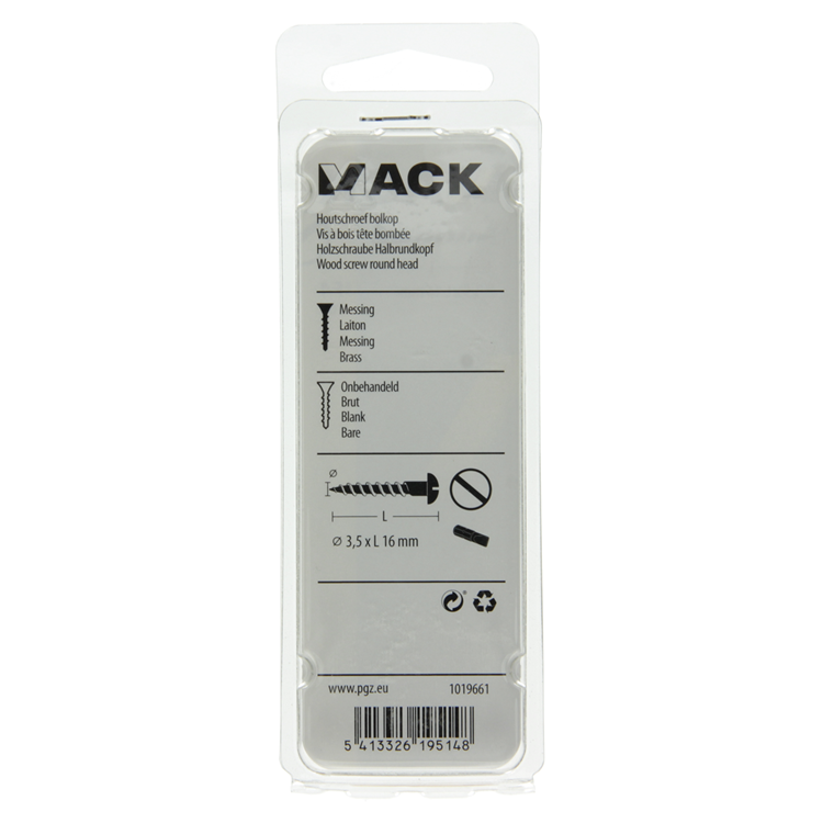 Mack 1019661 - houtschroef bolkop messing 10 st 3,5 x 16 mm | 10 stuks