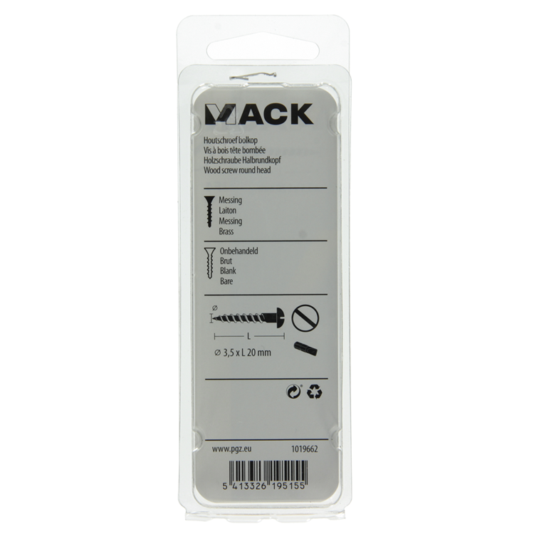 Mack 1019662 - houtschroef bolkop messing 10 st 3,5 x 20 mm | 10 stuks