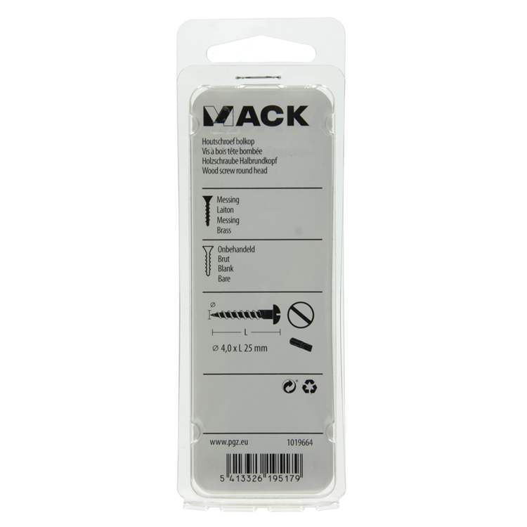 Mack 1019664 - houtschroef bolkop messing 8 st 4,0 x 25 mm | 10 stuks