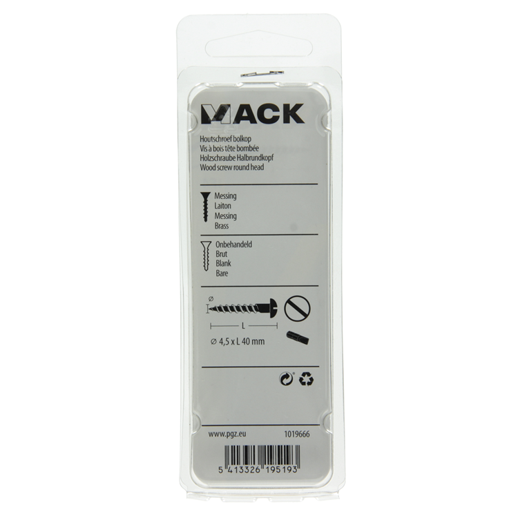 Mack 1019666 - houtschroef bolkop messing 5 st 4,5 x 40 mm | 10 stuks