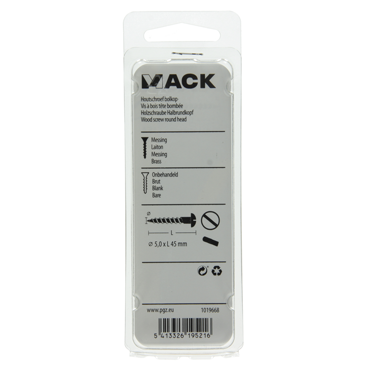 Mack 1019668 - houtschroef bolkop messing 3 st 5,0 x 45 mm | 10 stuks