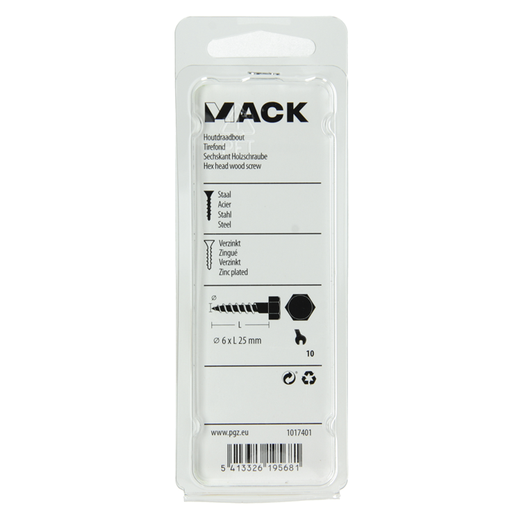 Mack 1017401 - houtdraadbout staal verzinkt 15 st 6 x 25 mm | 10 stuks