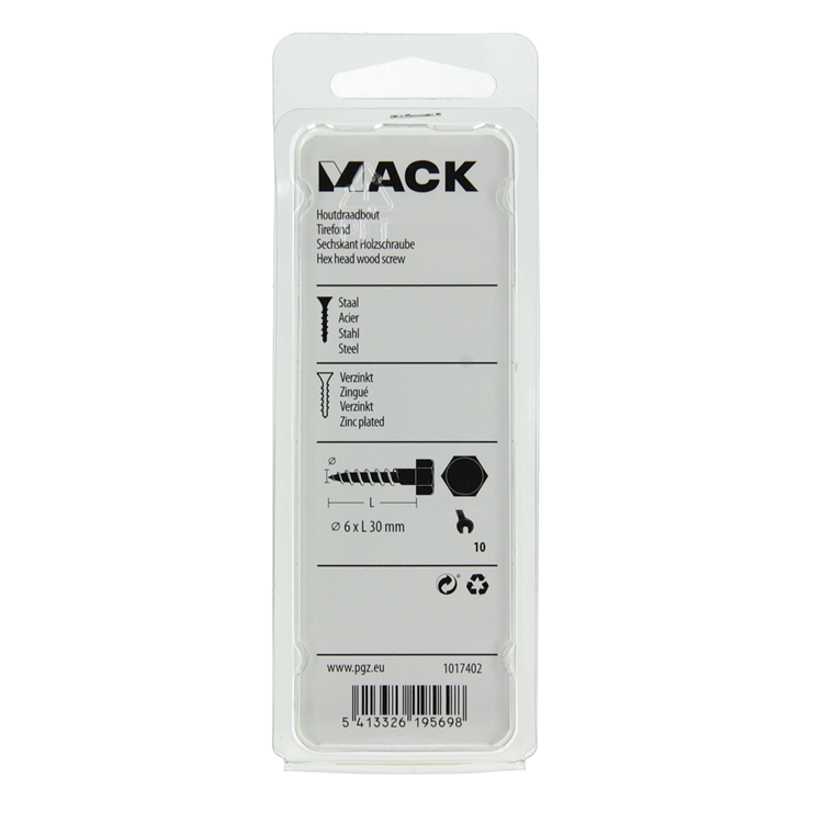 Mack 1017402 - houtdraadbout staal verzinkt 12 st 6 x 30 mm | 10 stuks