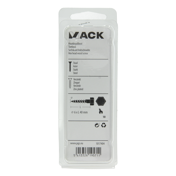 Mack 1017404 - houtdraadbout staal verzinkt 10 st 6 x 40 mm | 10 stuks