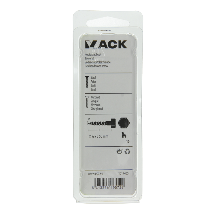 Mack 1017405 - houtdraadbout staal verzinkt 9 st 6 x 50 mm | 10 stuks