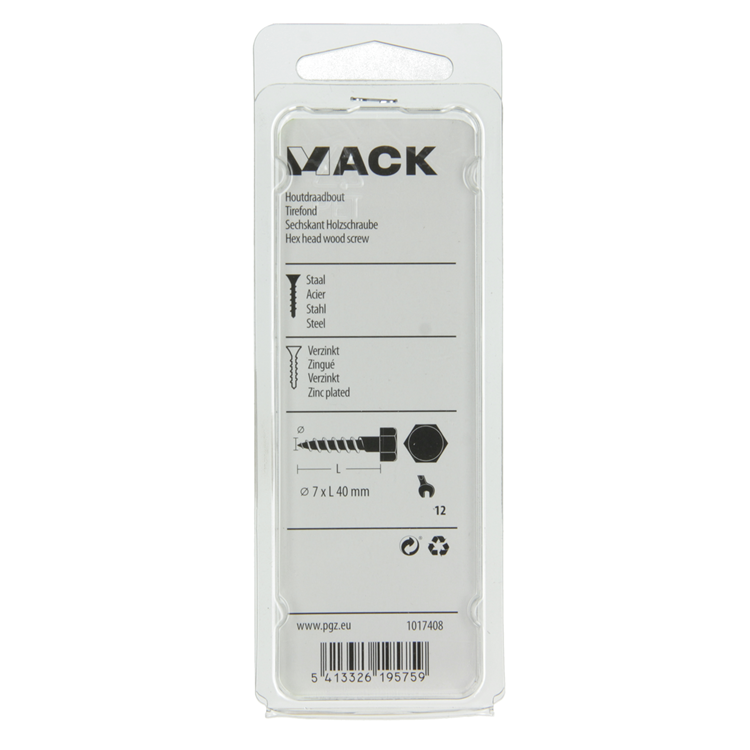 Mack 1017408 - houtdraadbout staal verzinkt 10 st 7 x 40 mm | 5 stuks