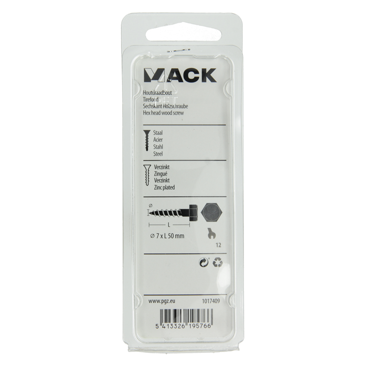 Mack 1017409 - houtdraadbout staal verzinkt 9 st 7 x 50 mm | 5 stuks
