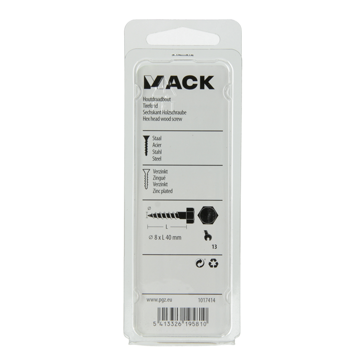 Mack 1017414 - houtdraadbout staal verzinkt 8 st 8 x 40 mm | 5 stuks